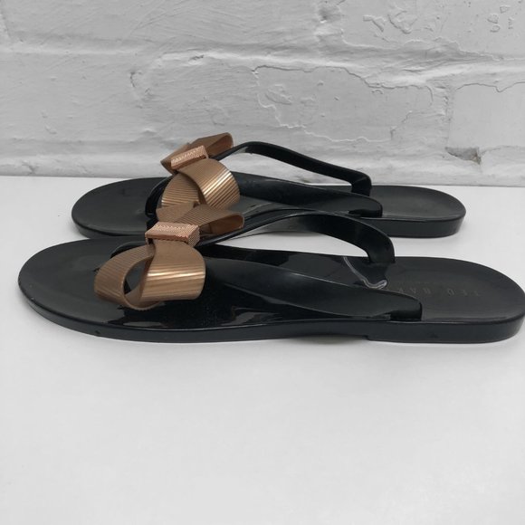 TED BAKER Black Flip Flops w/ Copper Bow - Picture 5 of 6